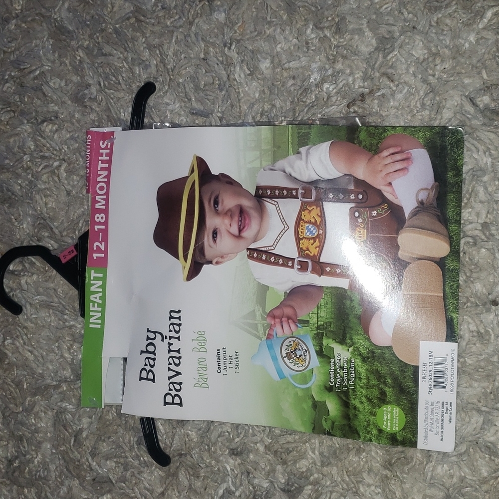 Baby Bavarian Costume Jumpsuit Hat Sticker 12-18 Months Brown White Polyester